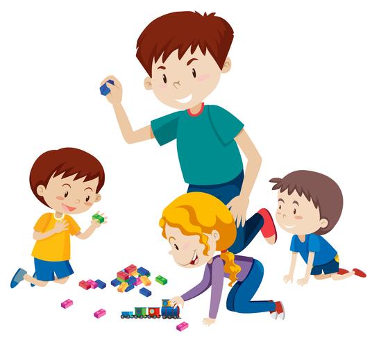 Dad playing blocks with his children vector