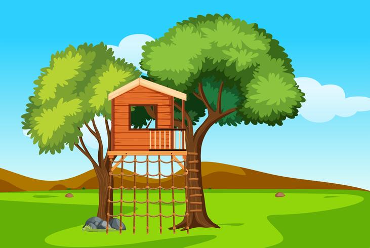 Una casa del árbol en la naturaleza. vector