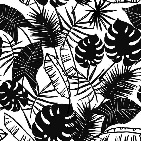 Seamless exotic pattern with tropical plants. vector