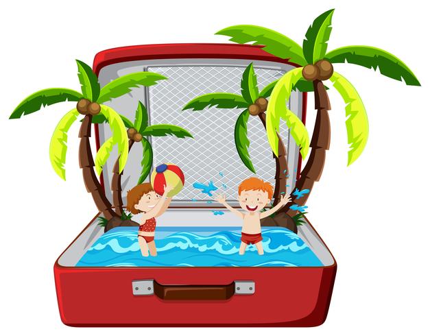 Beach summer holiday in suitcase vector