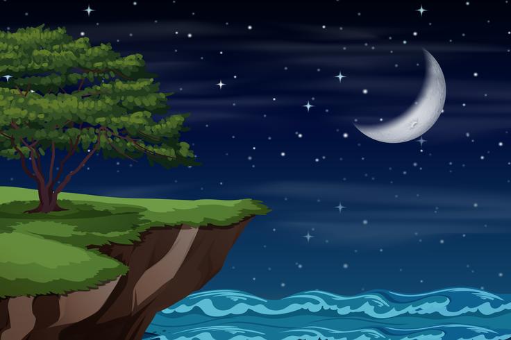 Un paisaje de acantilado en la noche. vector