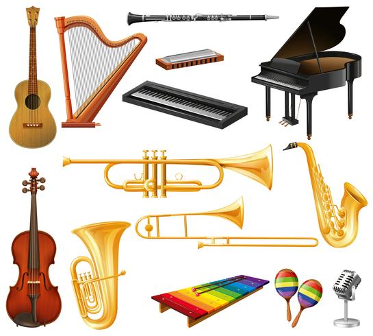 Diferentes tipos de instrumentos musicales. vector