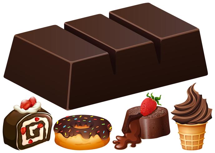 Diferentes tipos de postres de chocolate. vector