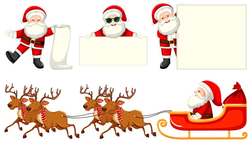 Conjunto de santas y renos. vector