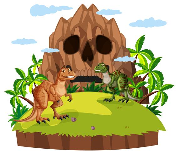 Escena con dos dinosaurios. vector