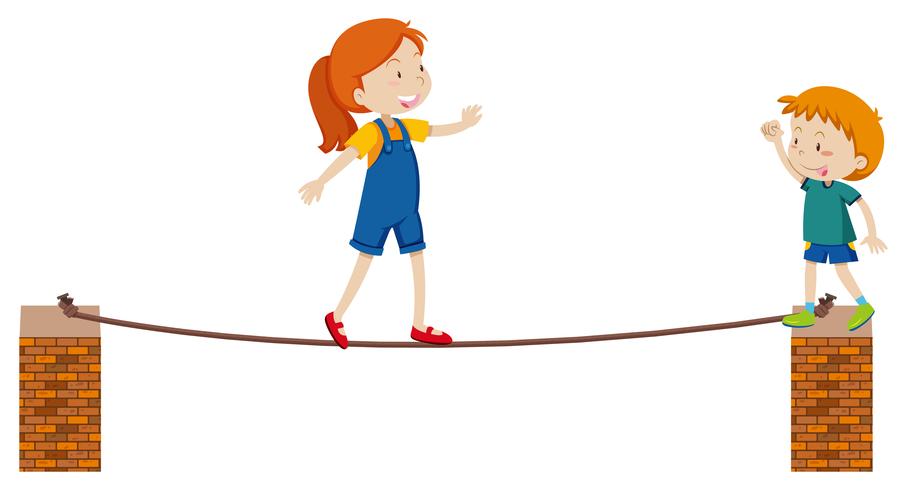 Girl walking on thin rope vector