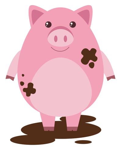 Pink pig in muddy puddle vector