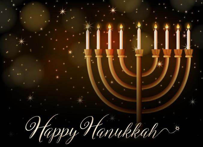 Feliz Hanukkah con luces en la noche vector