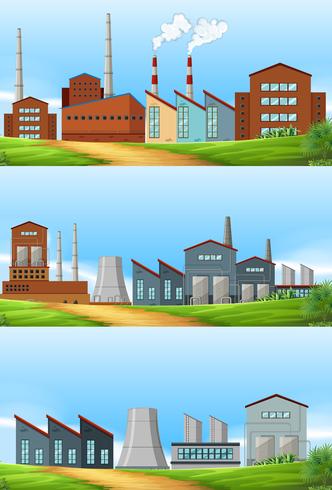 Three scenes with factories in the field vector