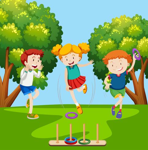 children playing ring toss scene vector