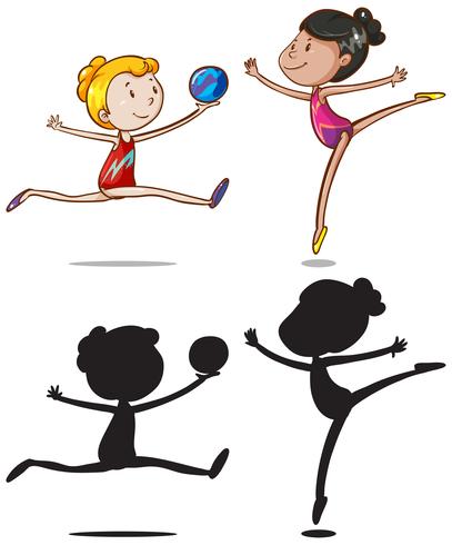 Conjunto de personajes de gimnasia deportista. vector