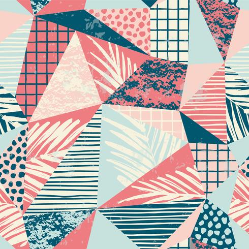 Trendy seamless exotic pattern with palm and geometric elements. vector