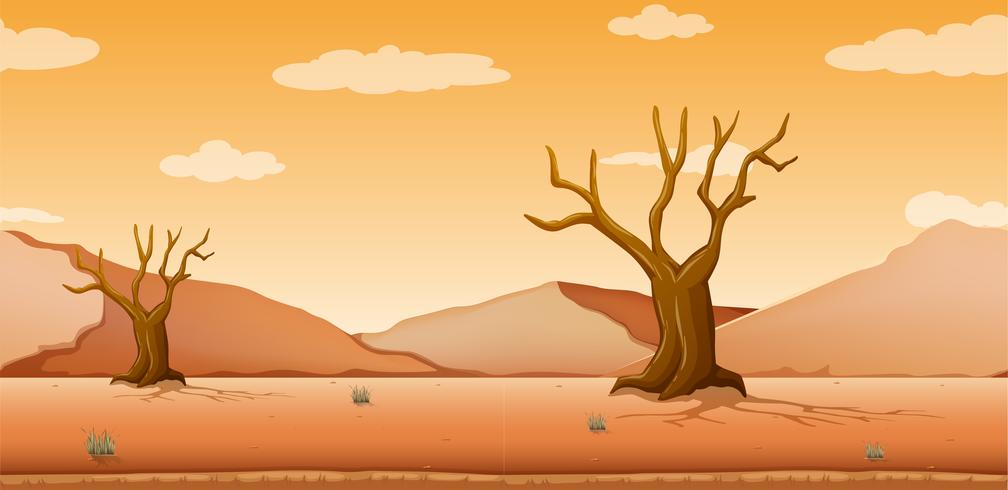 Scene with dried trees in desert field vector