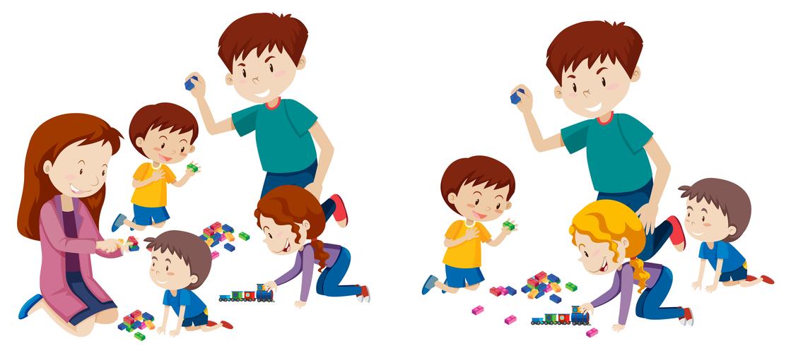 Set of family playing with blocks vector