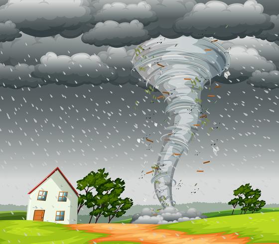 Destructive tornado landscape scene vector