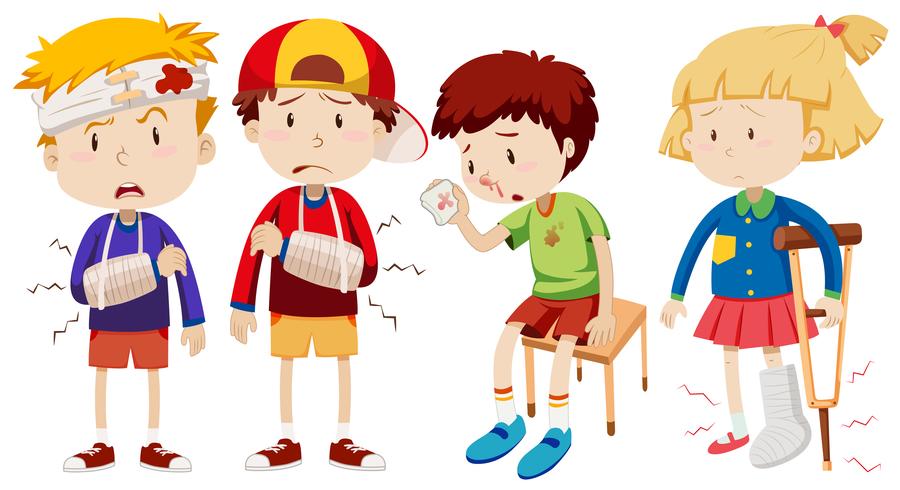 Boys and girl with broken bones vector