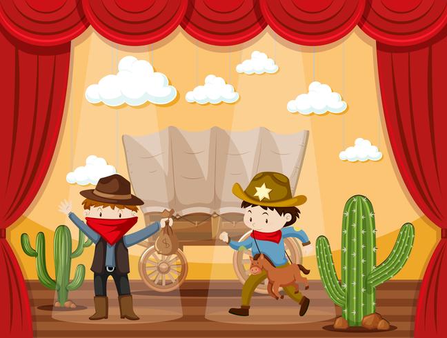 Escenario de juego con dos vaqueros. vector