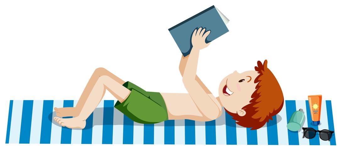 A Boy Reading a Book at the Beach vector