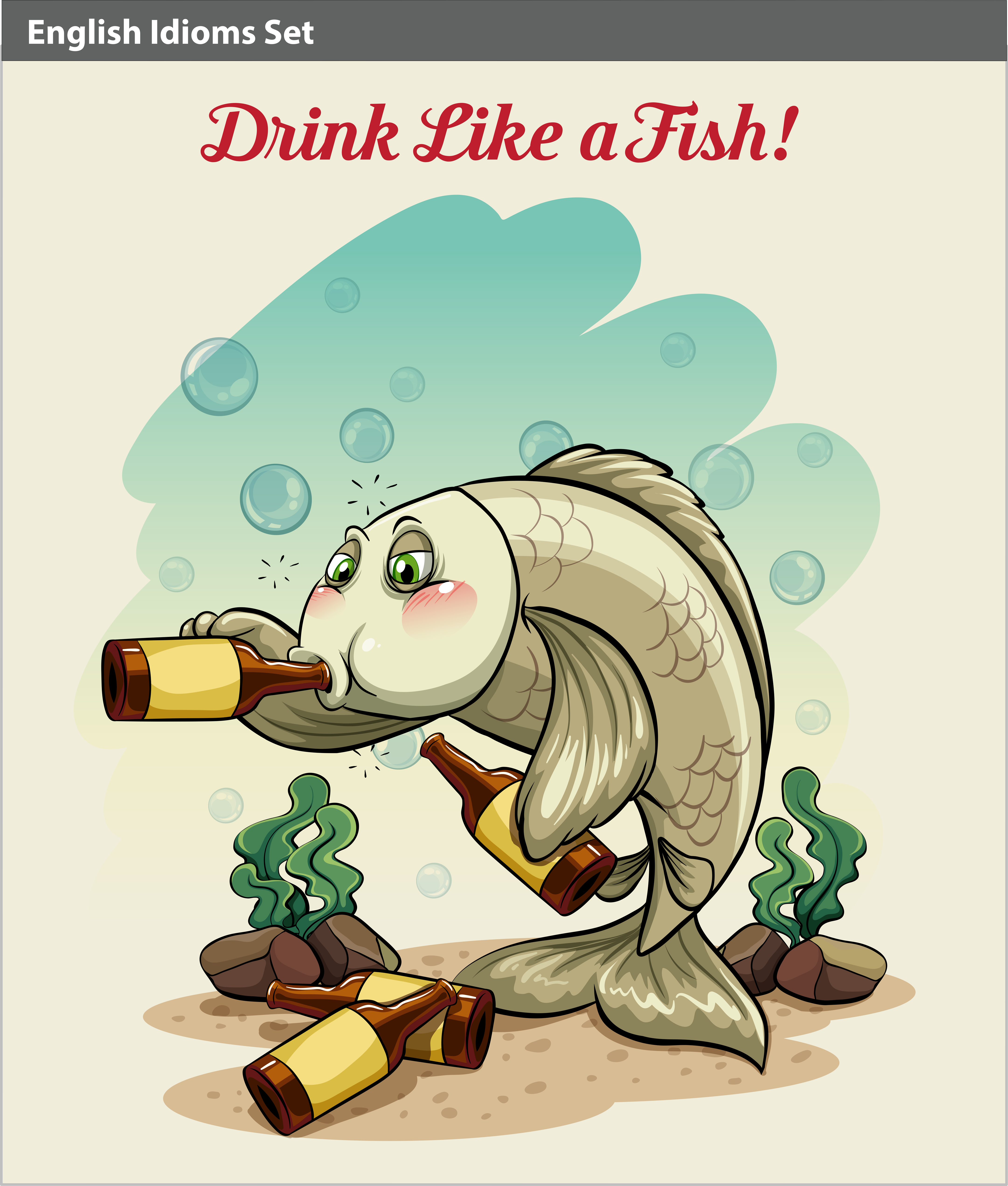 Download Drinking Like A Fish Idiom 300219 Vector Art At Vecteezy