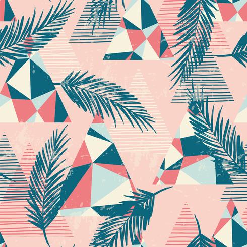 Trendy seamless exotic pattern with palm and geometric elements. vector