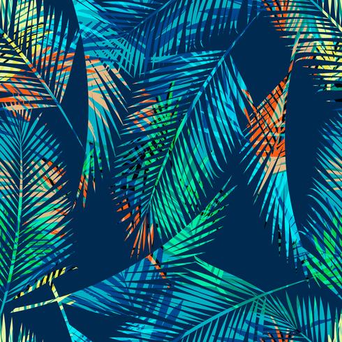 Seamless exotic pattern with tropical plants. vector