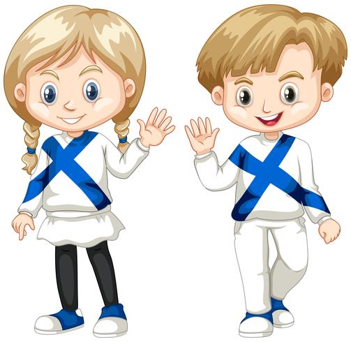 Finnish boy and girl waving hello vector