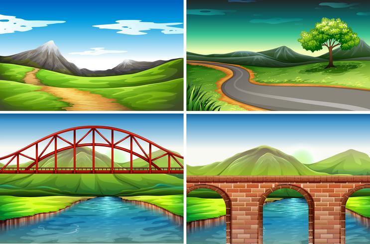 Four scenes of road  to the countryside vector