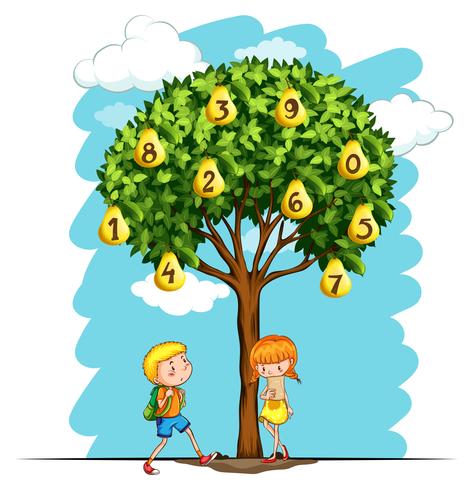 Children and pear tree with numbers vector