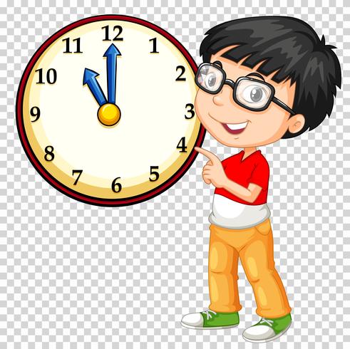 Niño mirando el reloj sobre fondo transparente vector