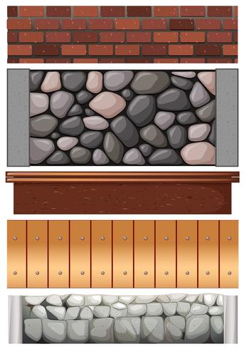 Seamless fence design with stones and wood vector