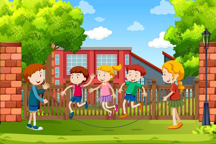 Children playing outside scene - Download Free Vector Art, Stock Graphics & Images
