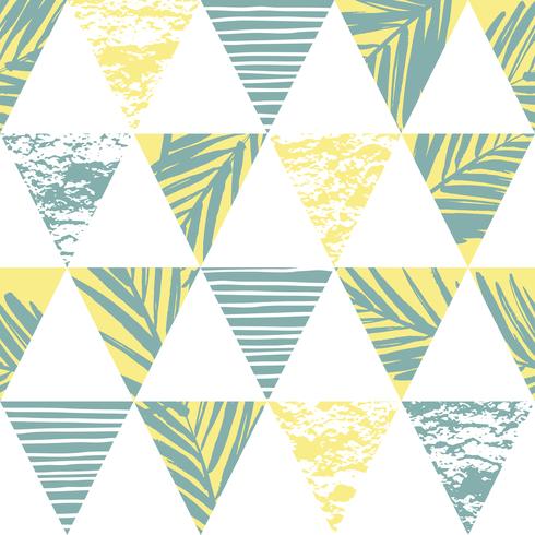 Seamless exotic pattern with palm leaves on geometric background vector