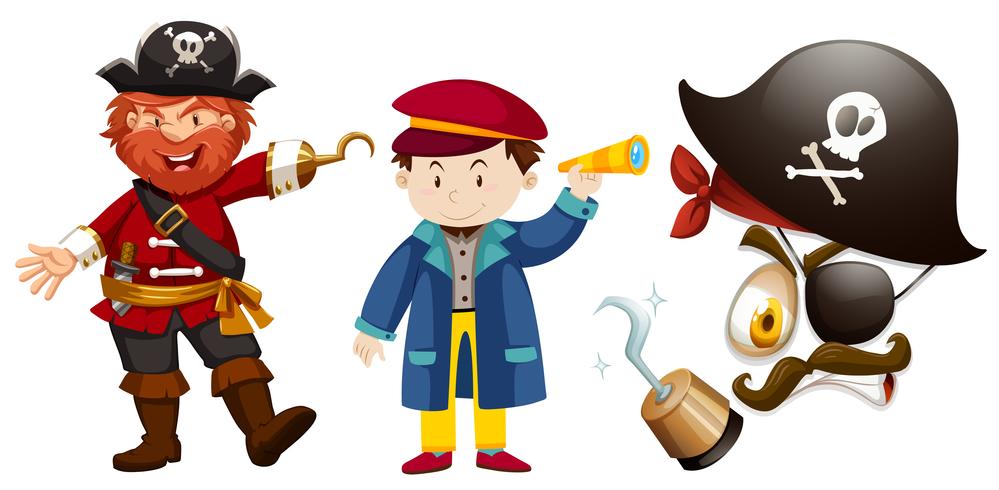 Personajes piratas sobre fondo blanco vector