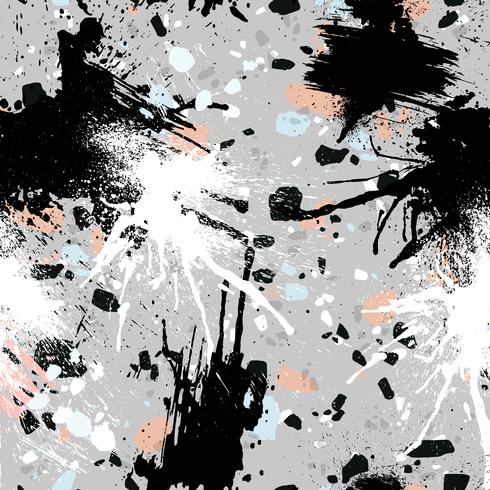 Abstract seamless pattern with brush strokes, paint splashes and stone textures. vector