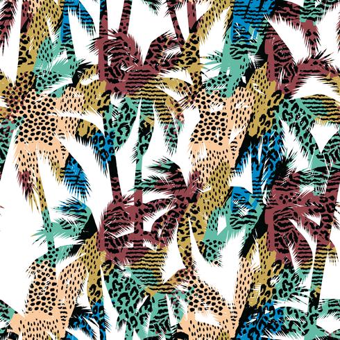 Trendy seamless exotic pattern with palm and animal prins vector