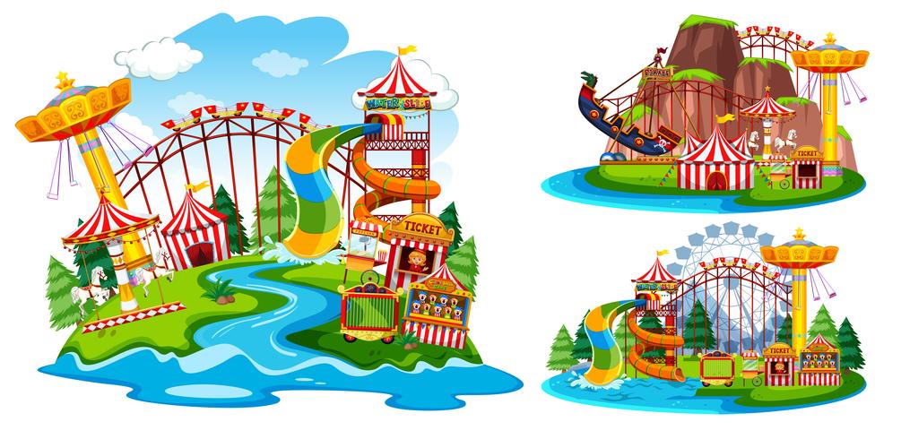 Set of isolated theme park vector
