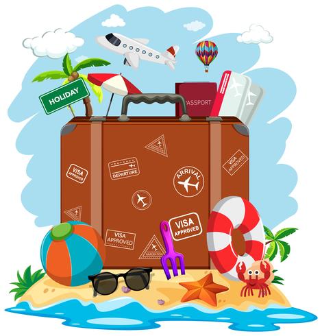 A suitcase in summer beach vector