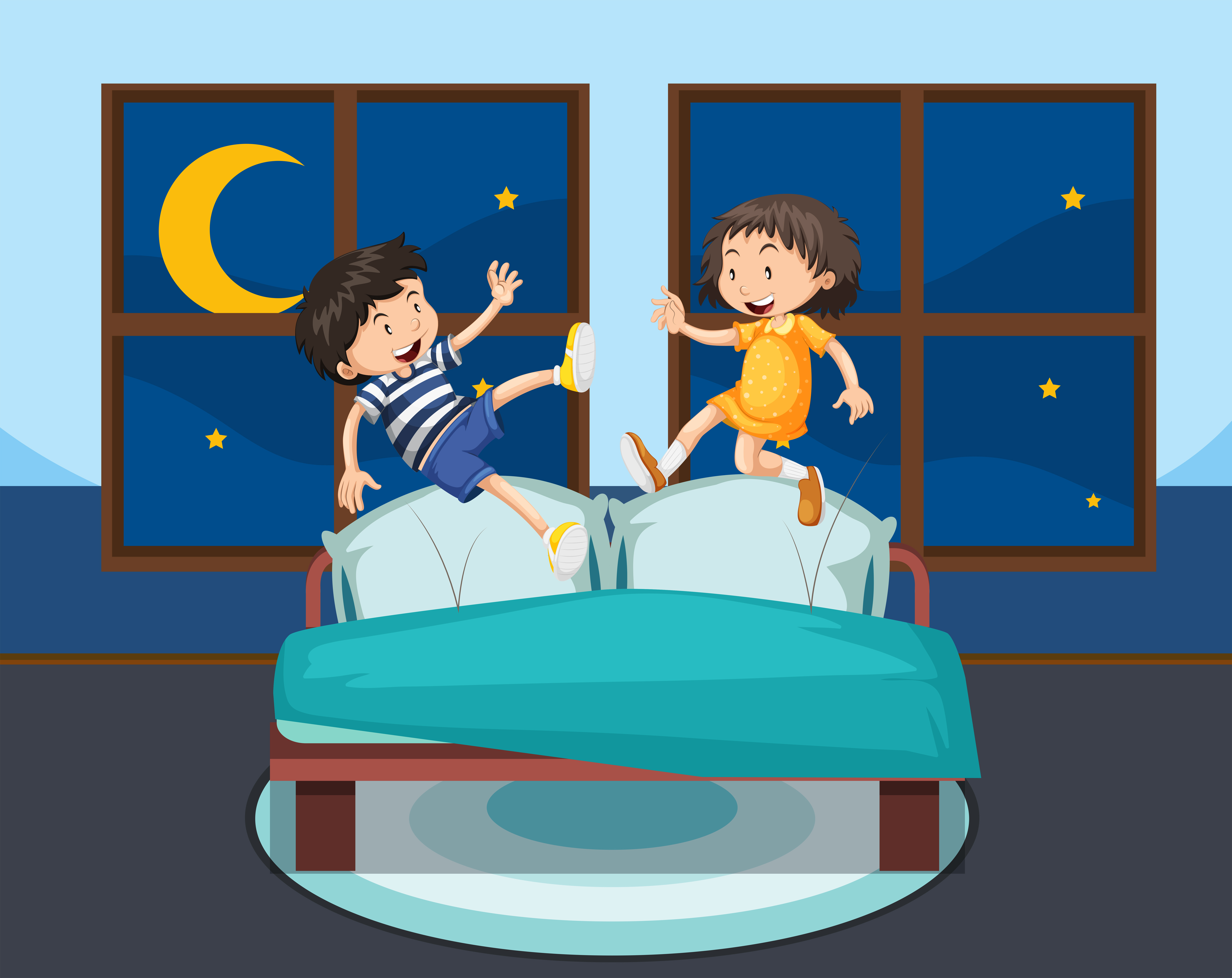 Girl And Boy Jumping On Bed Download Free Vectors Clipart Graphics Vector Art