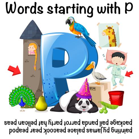 Words starting with P on white background vector