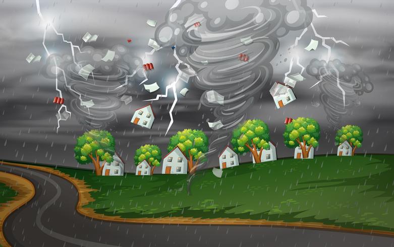 Cyclone hit the rural village vector