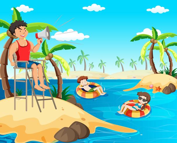 Lifeguard on the Beach Holding Megaphone vector