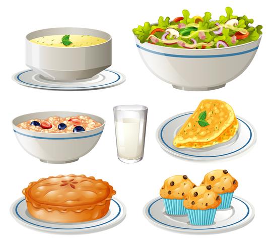 Different kind of food on plates - Download Free Vector Art, Stock Graphics & Images