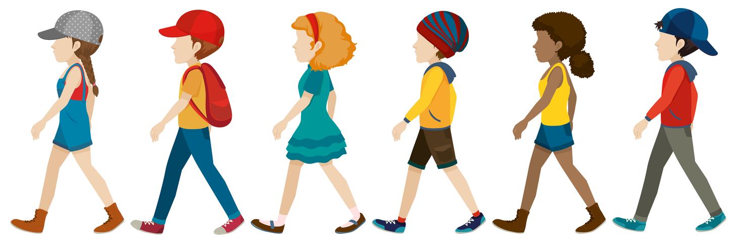 Faceless teenagers walking vector