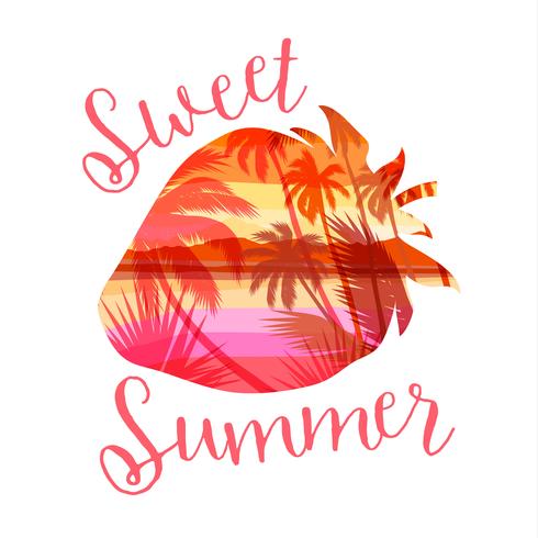 Tropical beach summer print with slogan for t-shirts, posters, card and other uses. vector