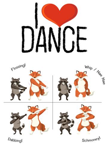 Los animales y la danza se mueven. vector