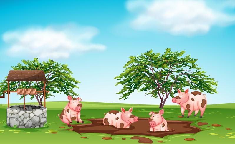 Happy pick playing in the mud vector