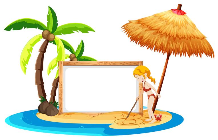 Un banner de playa en blanco con Bikini Girl vector