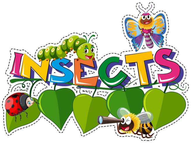 Word design for insects with many insects on leaves vector