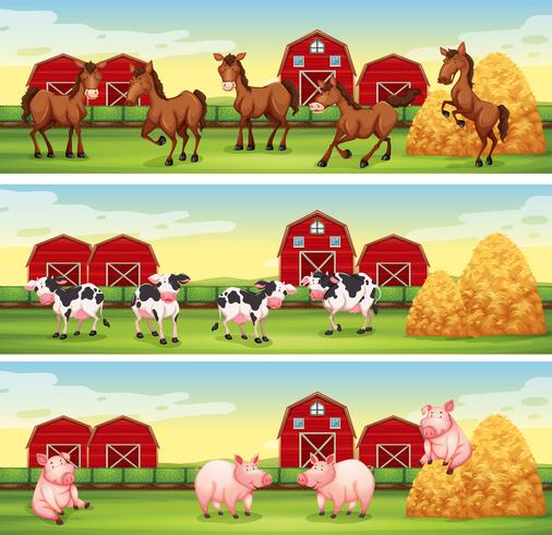 Farm animals in the farmyard vector