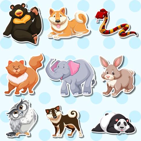 Sticker design with wild animals on blue background vector